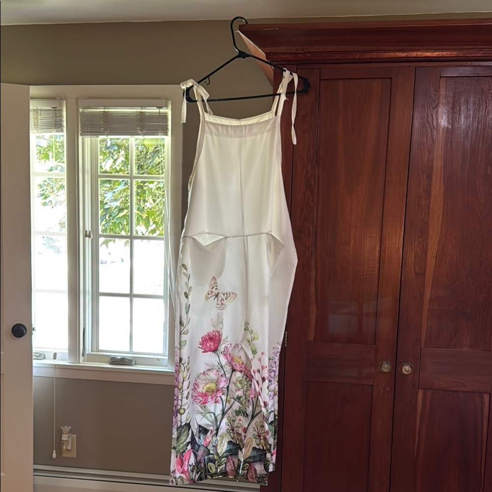 Floral White Dress with Butterfly Design